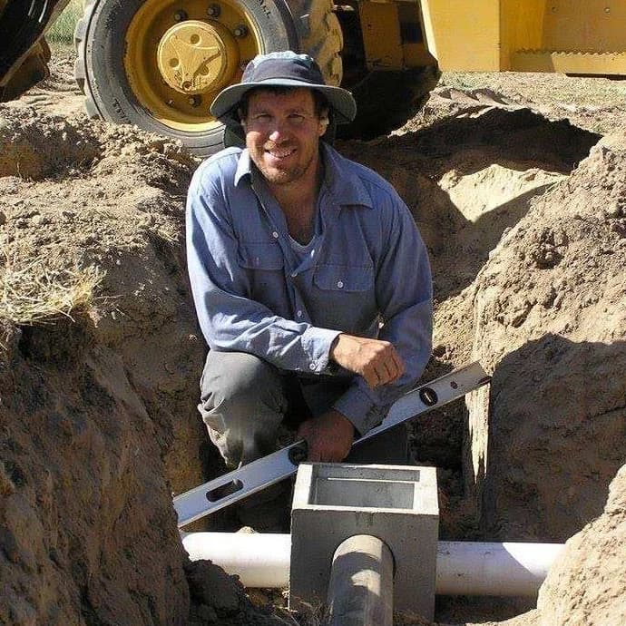 Karl D'Angelo, owner of Avanté Plumbing, on a leach field job in Sonoma County